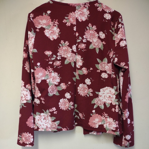 Cute Floral Burgundy Open Front Blazer Jacket Size XL - Picture 2 of 11